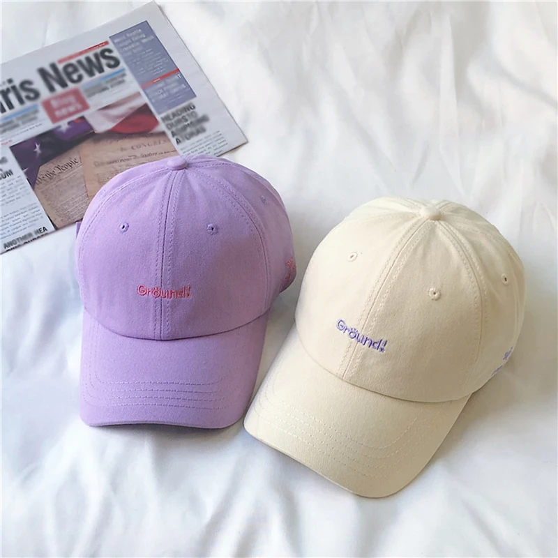 Корейската бейзболна шапка Ins за жени и мъже с буквенной бродерия възстановяване на предишното положение Шапка От мек памук, Регулируема чифт едноцветни слънчеви шапки