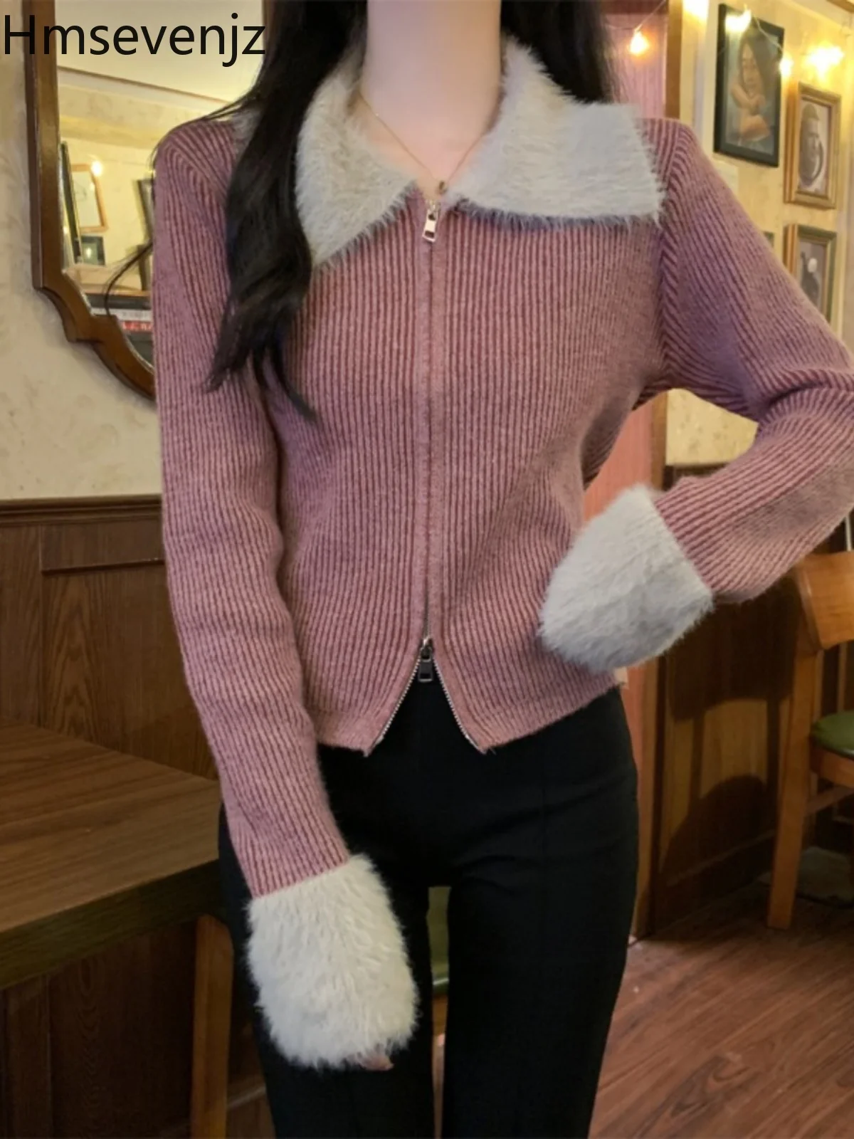 Пуловери с двойно закопчаване-цип от плюш, дамски дрехи, Зимни нова мода, монтиране на Кратък вязаный жилетка, дамски блузи