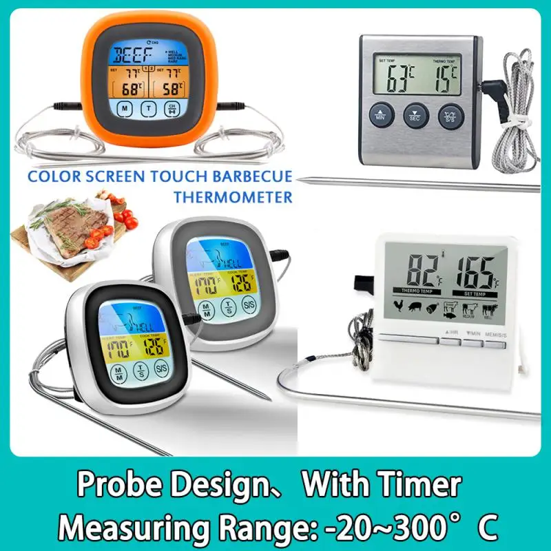 Кухненски дигитален термометър за месо за готвене, температура продукти за фурна, барбекю, функция таймер грил със сензор, противодействие на топлина за готвене