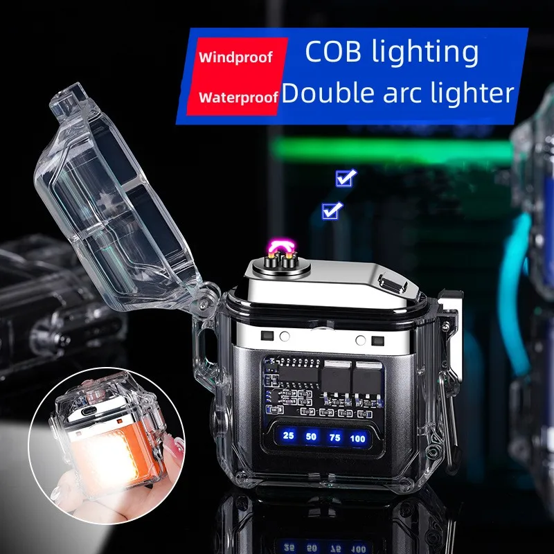 Нов прозрачен корпус, двойна електродъгово USB-електронна запалка ТИП-C, бързо зареждане, плазма запалка COB Осветление, електрическа водоустойчив 1