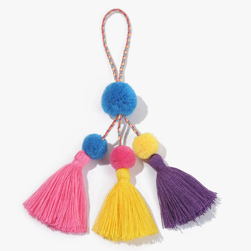 Кожени топки, чанти с пискюли, Декоративна бижутерия окачване, кашмир бижута ръчна изработка с дължина 20 см, цветни и разнообразни аксесоари за чанти 1