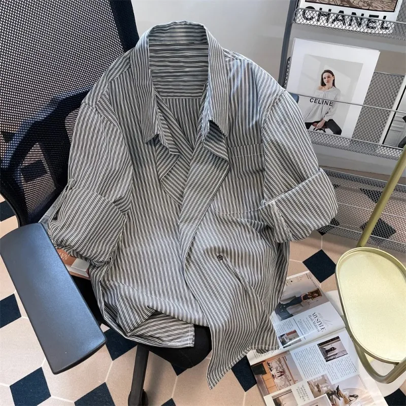 Дамска блуза в винтажную ивица и яка в английски стил, есен 2023, Просто Стилна, елегантна, благородна риза-топ 2