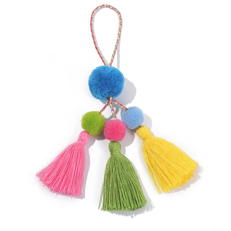 Кожени топки, чанти с пискюли, Декоративна бижутерия окачване, кашмир бижута ръчна изработка с дължина 20 см, цветни и разнообразни аксесоари за чанти 2