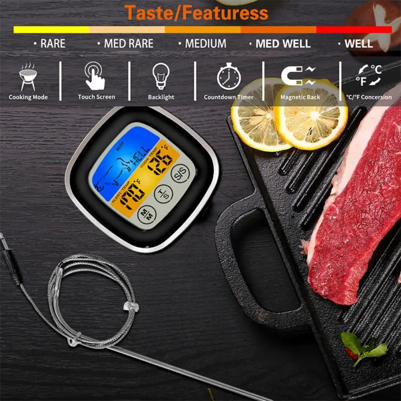 Кухненски дигитален термометър за месо за готвене, температура продукти за фурна, барбекю, функция таймер грил със сензор, противодействие на топлина за готвене 2