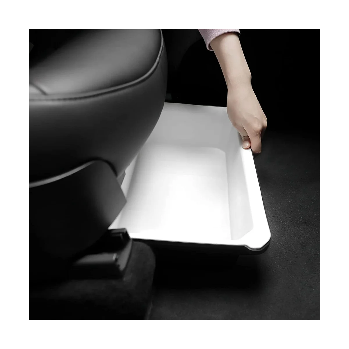 За Tesla, Модел Y 2021 2022 2023 Аксесоари Кутия за съхранение под седалката на Организатор Скрит тава за съхранение на кошници под седалката 3