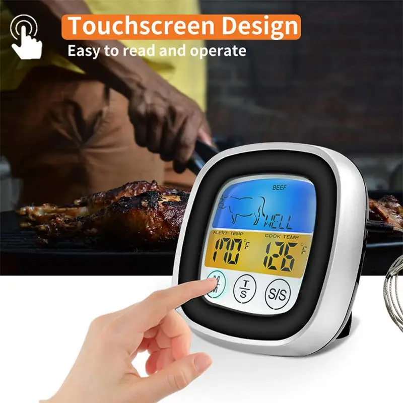 Кухненски дигитален термометър за месо за готвене, температура продукти за фурна, барбекю, функция таймер грил със сензор, противодействие на топлина за готвене 3