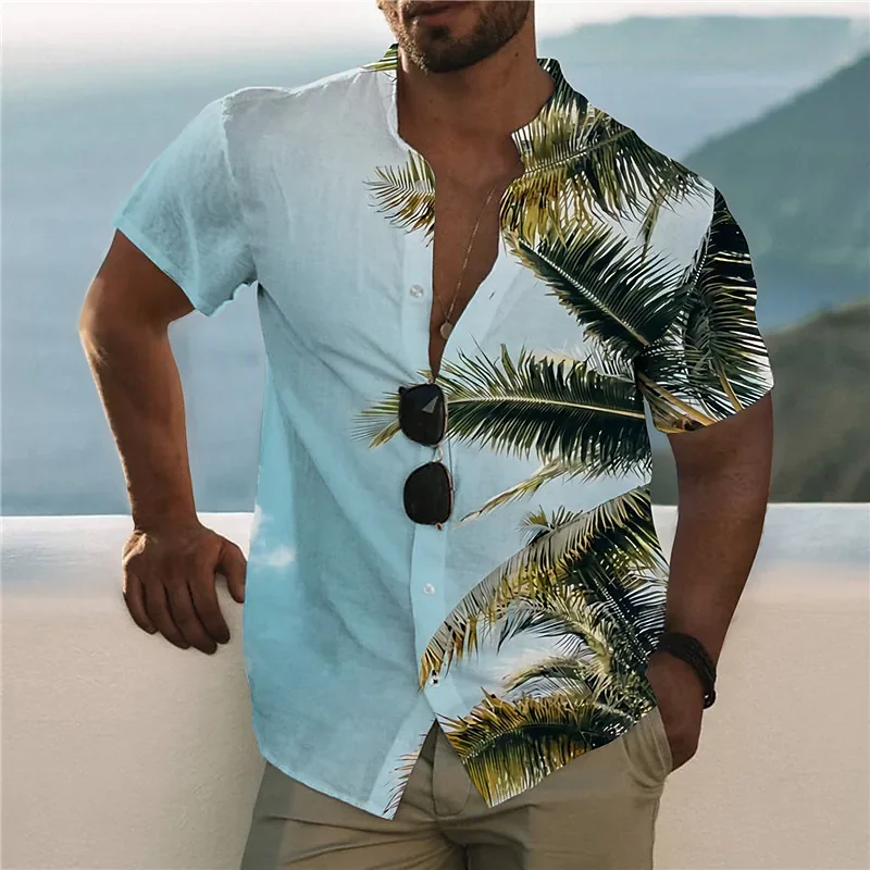 2023 Мъжки ризи от кокосови палми с 3D принтом, мъжки хавайска риза, плажни модни блузи с къс ръкав 5xl, тениска мъжка блуза Camisa 3
