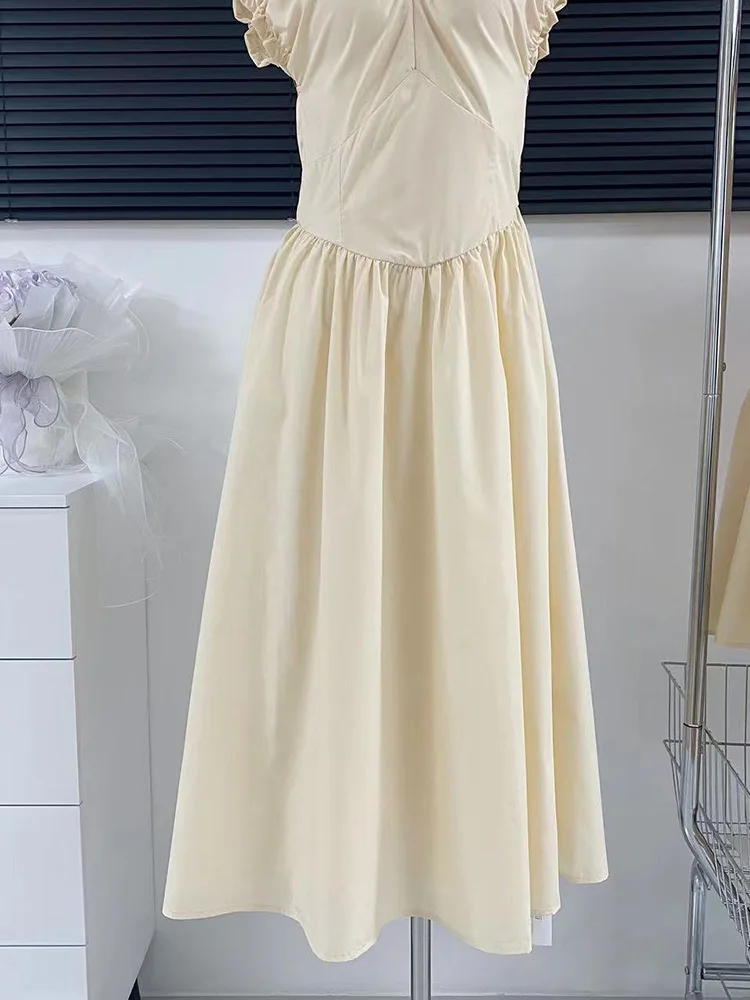Френското рокля PEIRESA с елегантните къдри, завязками, V-образно деколте, тънка талия, без ръкави, обикновена midi-рокли трапецовидна форма, новост лятото 2023 година 4