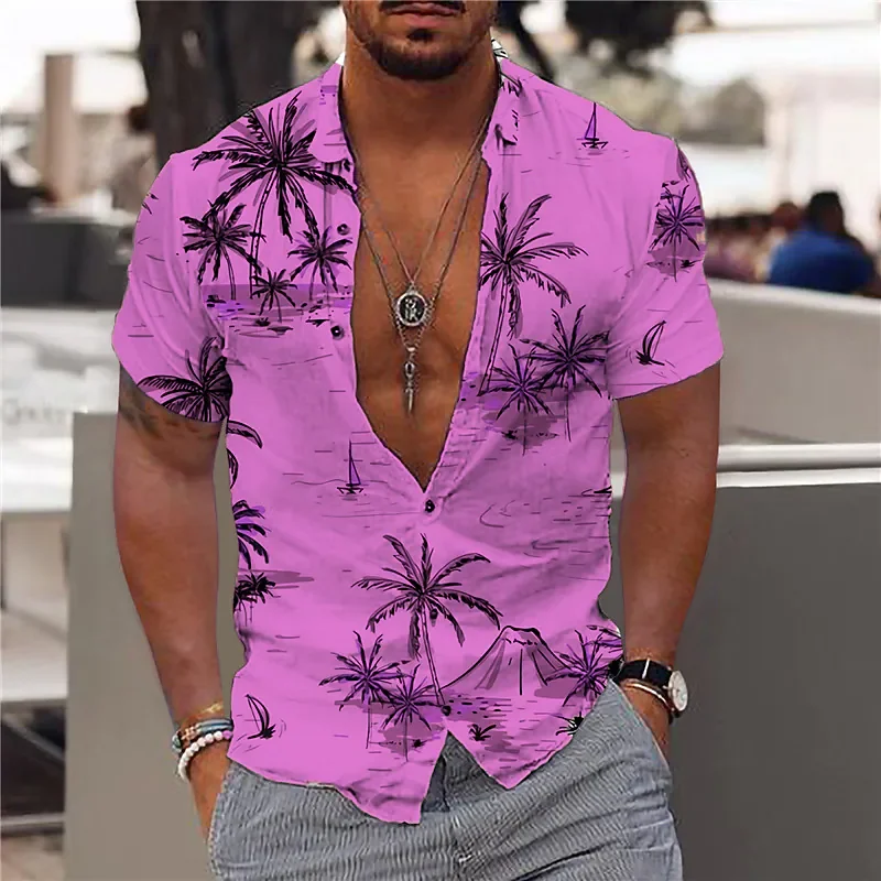 2023 Мъжки ризи от кокосови палми с 3D принтом, мъжки хавайска риза, плажни модни блузи с къс ръкав 5xl, тениска мъжка блуза Camisa 4