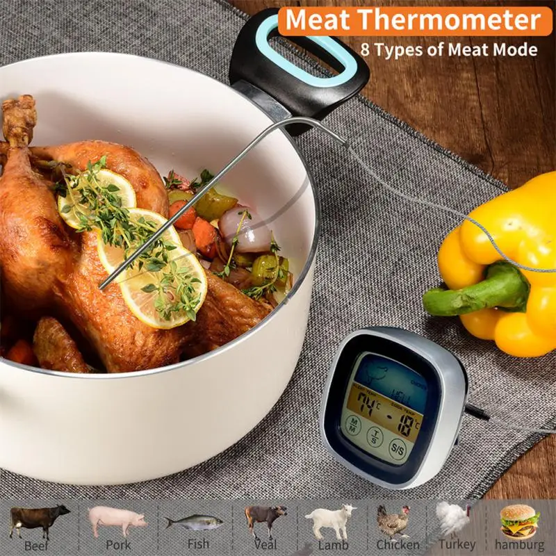 Кухненски дигитален термометър за месо за готвене, температура продукти за фурна, барбекю, функция таймер грил със сензор, противодействие на топлина за готвене 5